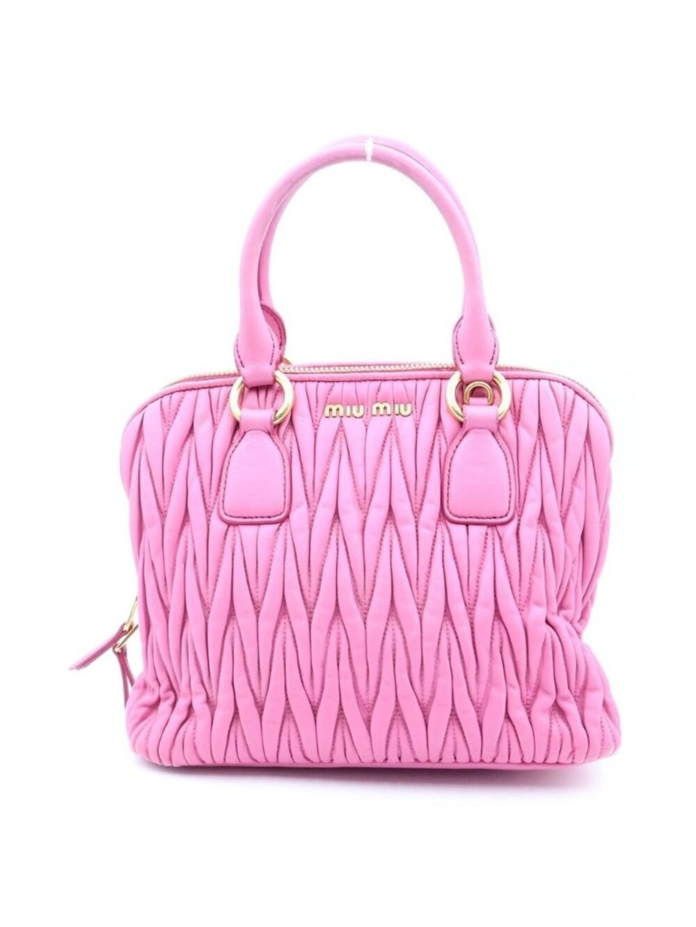 Miu Miu Matelasse Handbag Gathered Bag Pink Leather Gold